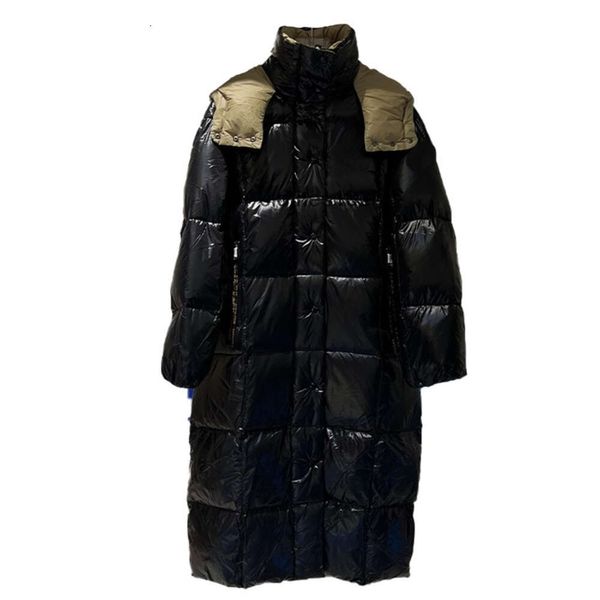 Topstoney 2023 Inverno Nuovo Cappotto Con Cappuccio In Piuma D'anatra Bianca Con Contrasto Nero E Oro E Giacca Alba Calda Al Ginocchio 017