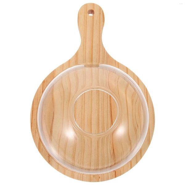 Set di stoviglie con copertura antifumo per torta, dessert, protettivo, con base in legno