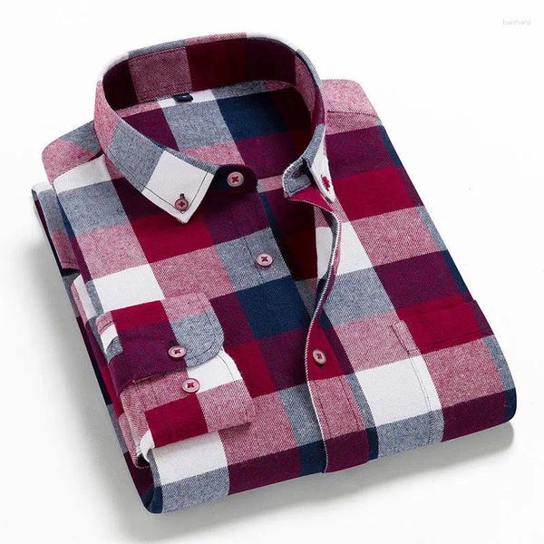 Camicie casual da uomo Il periodo primaverile e autunnale Camicia da uomo in cotone a maniche lunghe Griglia Abbigliamento da lavaggio Affari Coltiva la tua morale