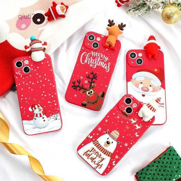 Capas fofas Celular 3D Boneca Telefone Cartoon Natal Deer Case para iPhone SE 2022 2020 8 7 14 13 12 Mini 11 Pro X XR XS Max 6 6S Plus Soft FundasEtuiL231024