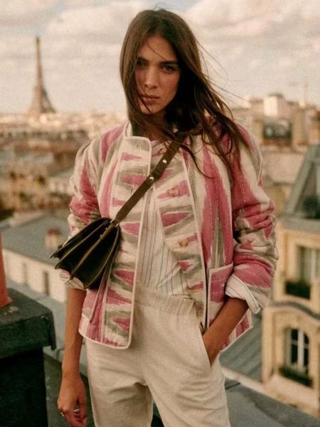 Kadın Ceketleri Çingene Çiçek Çiçeği Çizgili Şık Zarif Ceket Sonbahar İlkbahar Vintage Uzun Kollu Pembe IN KADINLAR BAYANLARI HIL Street Coats