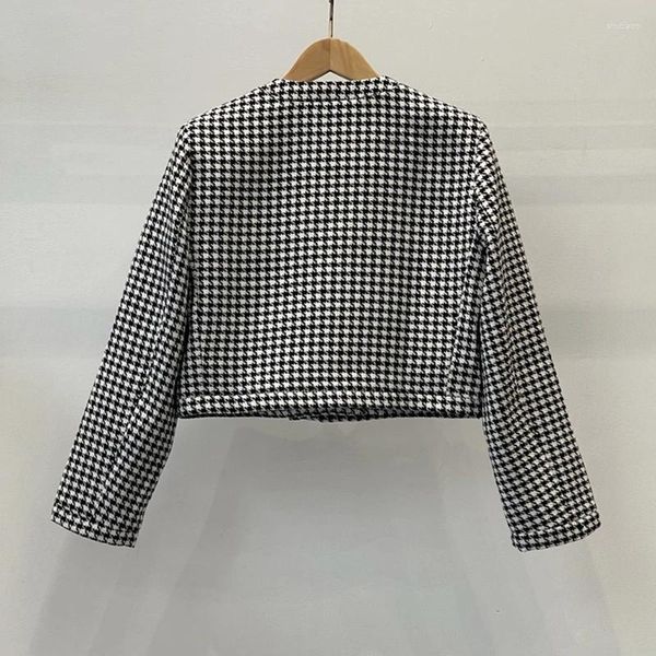 Jaquetas femininas 2023 mulheres cortadas houndstooth jaqueta outono inverno botões o-pescoço high street chique impressionante design doce na moda elegante s