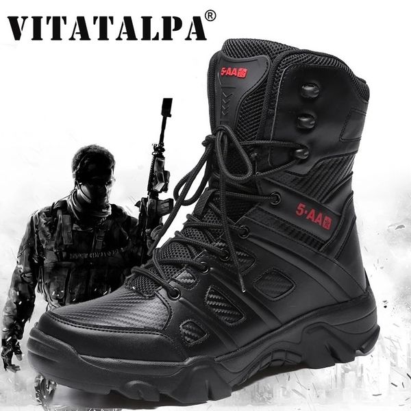 Botas masculinas táticas militares sapatos casuais couro swat bota do exército motocicleta tornozelo combate preto botas militares hombre y231204