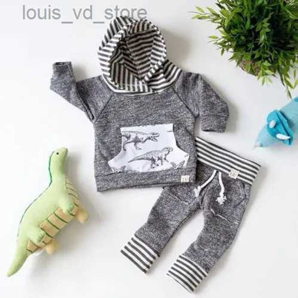 Giyim setleri yenidoğan sonbahar sevimli güzel yürümeye başlayan bebek bebek bebek uzun kollu dinozor giysileri hoodies üstleri ceket uzun pantolon kıyafeti 2pcs t231204