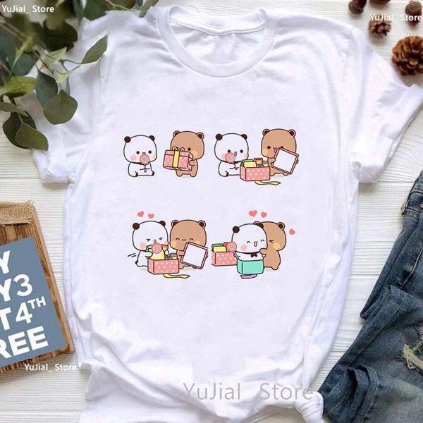 Damen T-Shirts 2023 Niedlicher Panda Bubu Dudu Cartoon Print Shirt Mädchen Lustiges weißes T-Shirt Frauen Sommermode Weibliches T-Shirt Harajuku