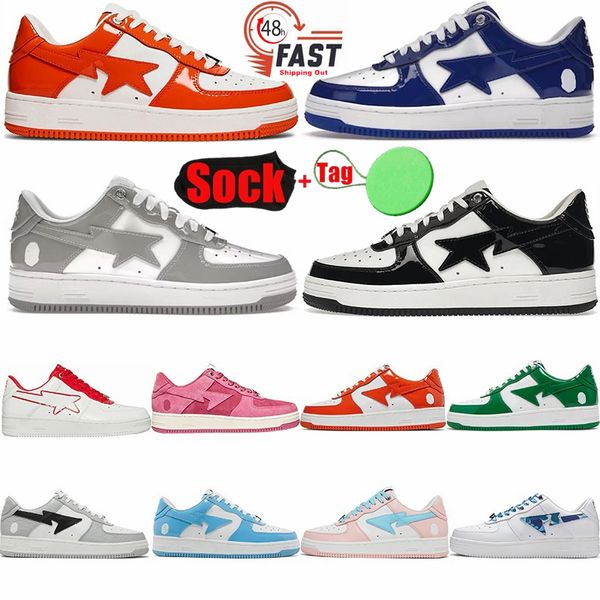 2024 Designer Sapatos Bapesta Couro Preto Tubarão Branco Cinza Azul Rosa Vermelho Panda Bapstar Mens Treinadores Moda Mulheres Sapatilhas Baixo Luxo Moda Sapato