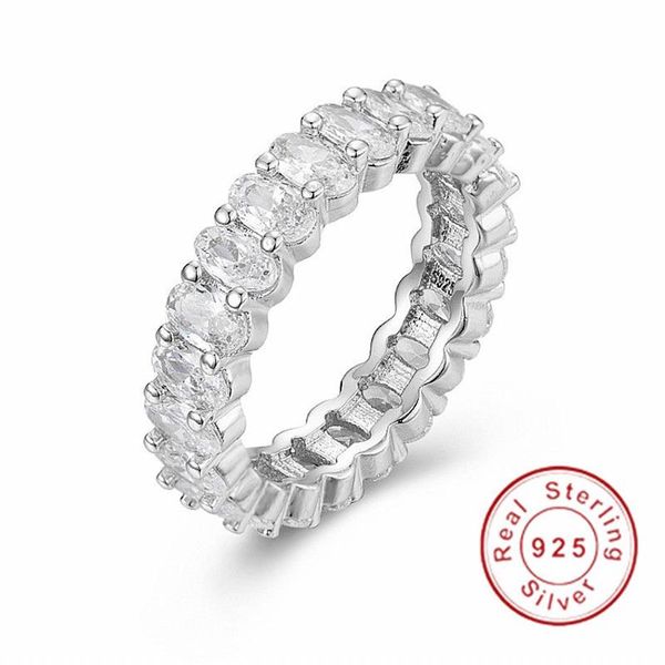 925 Gümüş Pave Yastık Kesme Tam Kare Simüle Simüle Elmas CZ Eternity Band Nişan Düğün Taş Yüzükleri Boyut 5 6 7 8 9 10 11 12218R