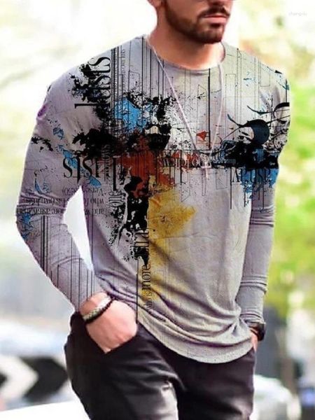 T-shirt da uomo Primavera/Estate Top Tees Street Printing T-shirt moda O Collo Manica lunga T-shirt casual Abbigliamento 2023