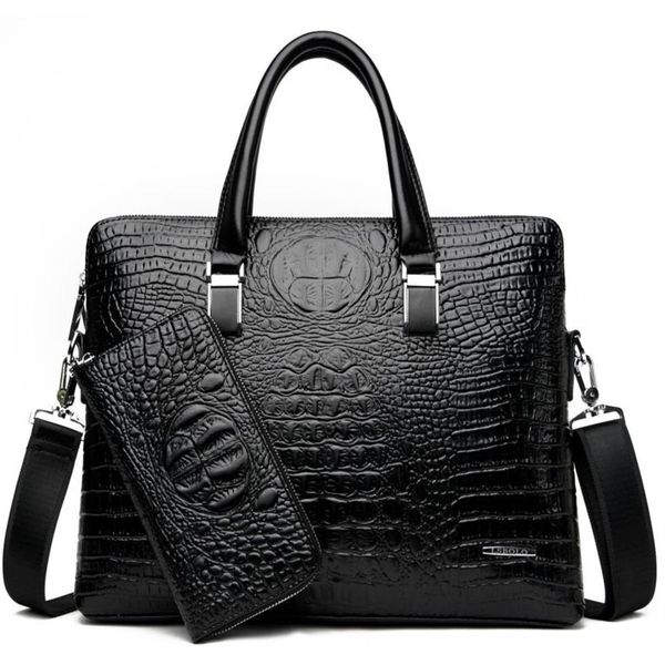 Aktentaschen Männer Marke Krokodil Muster Designer Alligator PU Leder Handtasche Business Büro Laptop Tasche Männlichen Vintage Tote 20266B