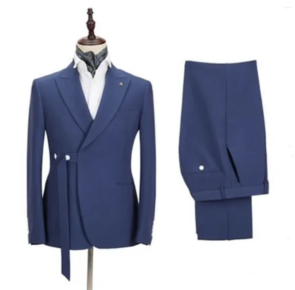 Ternos masculinos azul laranja design de cinto casamento baile noivo blazer define traje homme trajes de vestir para hombre 3 peças roupas