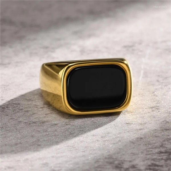 Cluster Ringe ZORCVENS Mode Gold Farbe Signet Für Männer Punk Vintage Geometrische Rechteck Schwarz Stein Jäten Ring Schmuck Großhandel