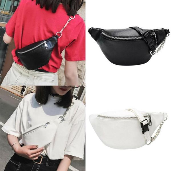 Weiß Schwarz Mode 2020 Frauen Taille tasche Kette Gürtel Stil Leder Brust Taschen Hohe qualität fanny pack taille bein tasche schulter mini291r