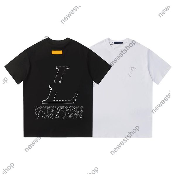 24ss Europa verão mens camisetas designer t-shirt homens de luxo em torno do pescoço grande carta impressa camiseta homem preto branco seta casual algodão tee