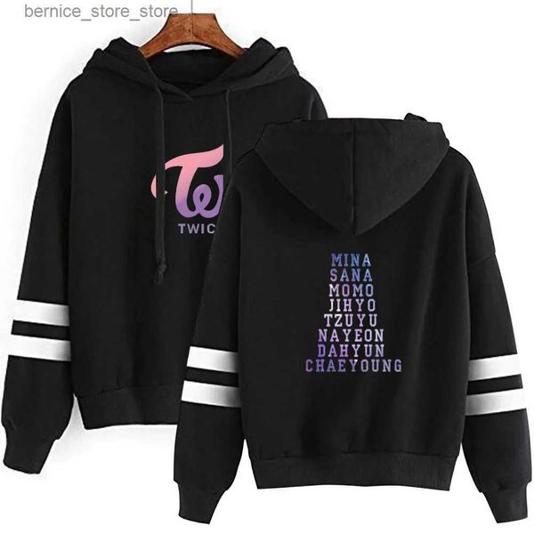 Erkek Hoodies Sweatshirts Kpop İki kez kapüşonlu albüm Hoody Women Erkekler Sonbahar Uzun Kollu Sweatshirt Unisex Salger Kore tarzı gevşek kapüşonlar Q231204