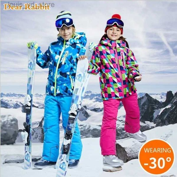 Kleidungssets -30 Grad Kinderbekleidung Set Jungen Mädchen Kinder Snowboard Skianzug Wasserdichte Outdoor-Sportjacke Hosen Kleidung Schneeanzug Teenager T231204