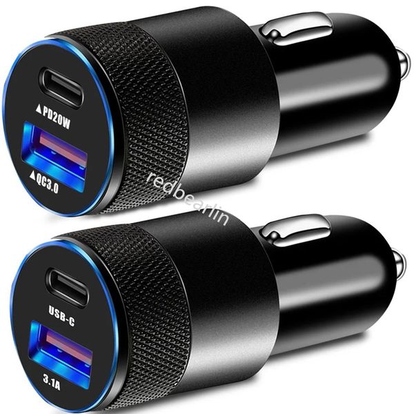 38W 15W Liga de alta velocidade Portas duplas PD USB C Carregador de carro Adaptadores de alimentação automática para Ipad 2 3 4 Iphone 11 12 13 14 15 plus Samsung Xiaomi Huawei Android telefone PC GPS