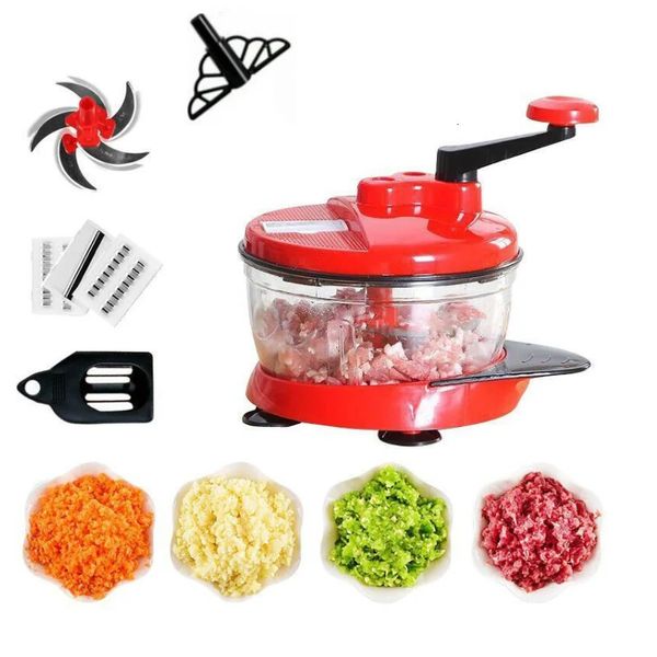 Bottiglie d'acqua 3 in1 Tagliaverdure Chopper Trituratori Affettatrice manuale per carne Tritacarne per insalata Utensili da cucina Regolabile 25L 231204