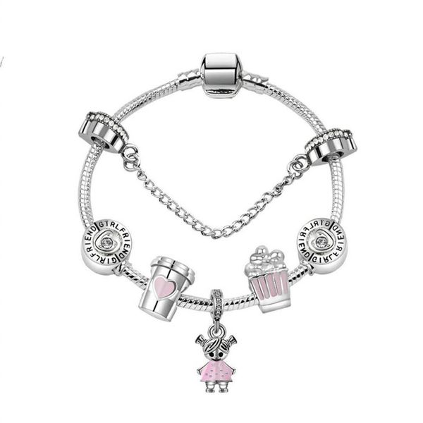 Braccialetti con perline con ciondoli 17-21CM Dolce ragazza carina Ciondolo Bracciale in argento 925 Gioielli fai da te come regalo325j