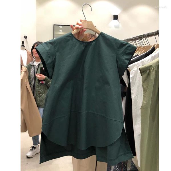 Blusas femininas wdmsna coreano dobra solta boneca camisa para mulher primavera/verão 2023 cor sólida blusas femininas manga curta topo