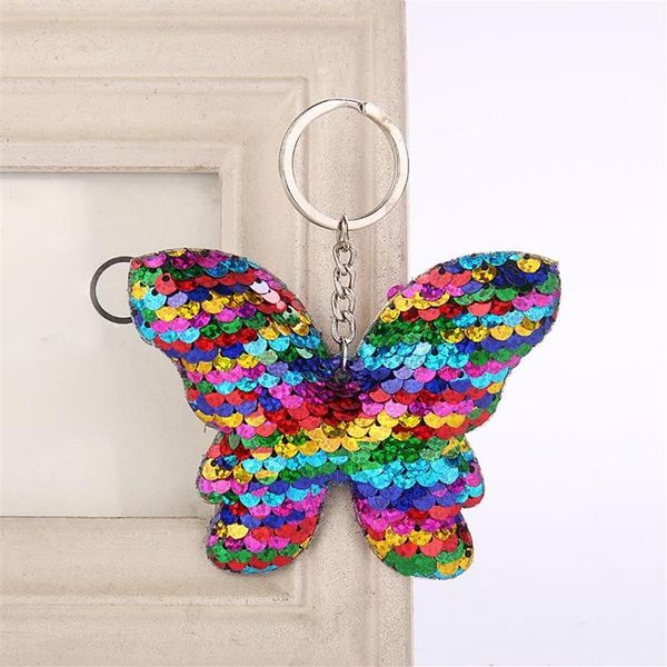 20 pçs lantejoulas borboleta chaveiros chaveiro glitter lantejoulas artesanato pingente festa presente decoração do carro menina saco ornamentos crianças brinquedo chaveiro276u