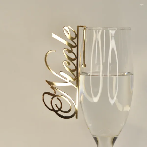 Partyzubehör, personalisiertes Glas-Gedeck, Tischkarte, Acryl, lasergeschnittenes Namensschild für Hochzeitsdekoration, Champagner, individuelles Schild, Getränk