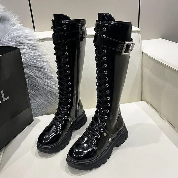 Boot's Boots Fashion Boot Ayakkabıları Diz Yüksek Platform Up Toup Black Long Combat Women 231204