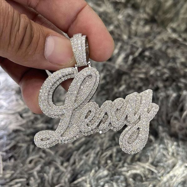 Yeni Varış Tasarımı Hiphop Güzel Takı Buzlu Gümüş Bling Zirkon Özel 14k Kaplama Mossanit Adı Kolye