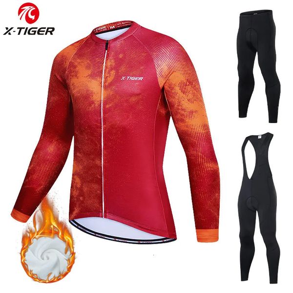 Conjuntos de camisa de ciclismo X-TIGER roupas de ciclismo para homens inverno velo manga longa mountain bike estrada bicicleta camisa jeresys calças acolchoadas bicicleta jakcet 231204