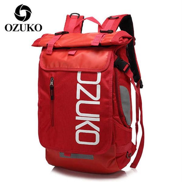 Ozuko Unisex Sıradan Sırt Çantası Spor Sırt Çantaları Erkekler İçin Seyahat Dizüstü Bilgisayar Torbası Paketi Man Schoolbags Büyük Kapasiteli Erkek Su Geçirmez Çantalar 210320N