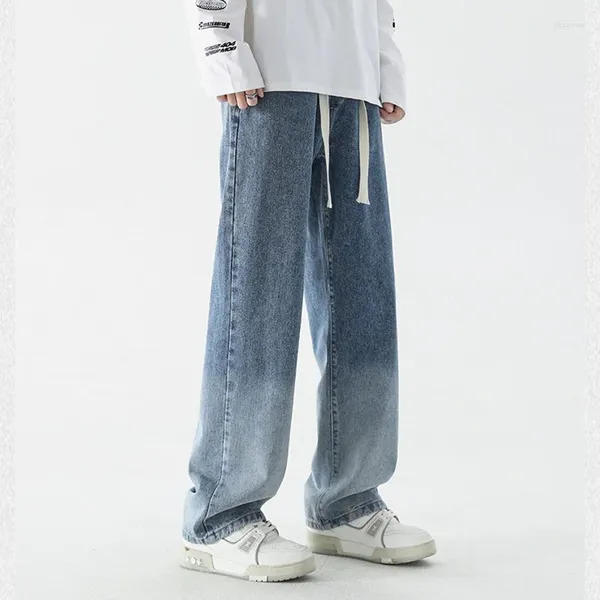 Männer Hosen 2023 Männer Gradienten Denim Lose Elastische Taille Kordelzug Jeans Herbst Lässige Mode Koreanische Breite Bein Hosen Streetwear