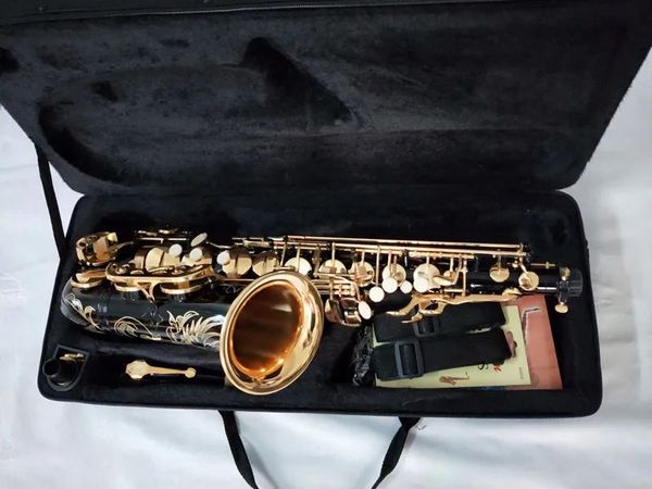 Saxofone alto de marca preta personalizada, instrumento musical e-flat de alta qualidade, chave dourada de latão, profissional, frete grátis