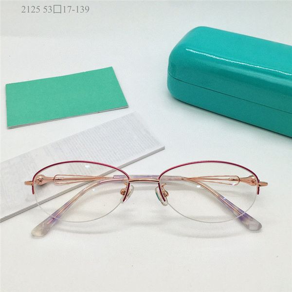 Novo design de moda feminino óculos ópticos 2125 pequena forma oval metal meia armação estilo simples e elegante lentes claras óculos