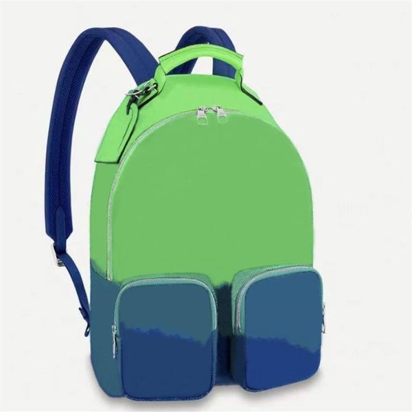 Mochila marca nova taurillon ilusão forro de couro fluorescente verde ao ar livre notebook mochila Handbag232J