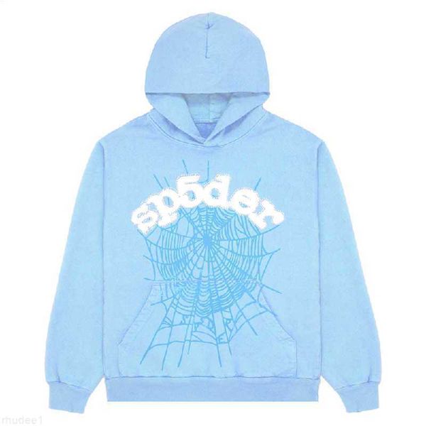 Moletom com capuz aranha masculino 2023 céu azul sp5der homens mulheres 1 hip hop jovem bandido sp5ider hoodies em todo o mundo 555555 impressão pulôver rcjt001 covh