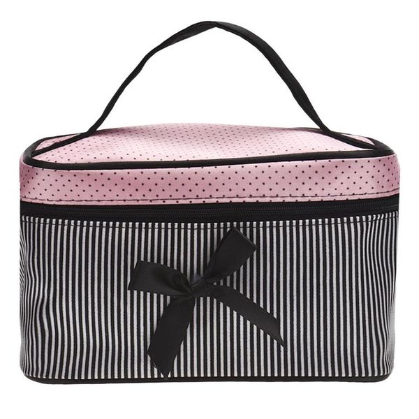 Borsa da donna più bassa Borsa per cosmetici con fiocco quadrato e striscia Grande lingerie Reggiseno intimo Borse a pois Borsa da viaggio kit da toilette Sac297L