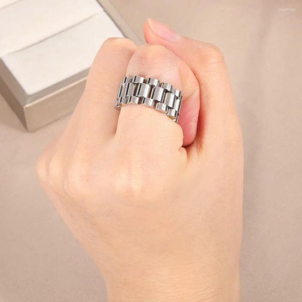 Cluster Ringe Chic Punk Uhrenarmband Fingerring Für Frauen Silber Farbe Edelstahl Armband Kette Eheringe Zierliche Dame Schmuck