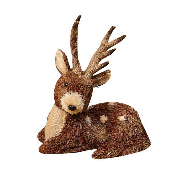 Decorações de natal palha grama elk ornamento tecido natal sentado veado para boneca estatueta animal dl231117