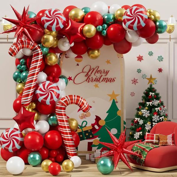 Decorazioni natalizie 147 pezzi Palloncini Kit arco ghirlanda Rosso bianco metallizzato oro verde Palloncino per la festa 231202