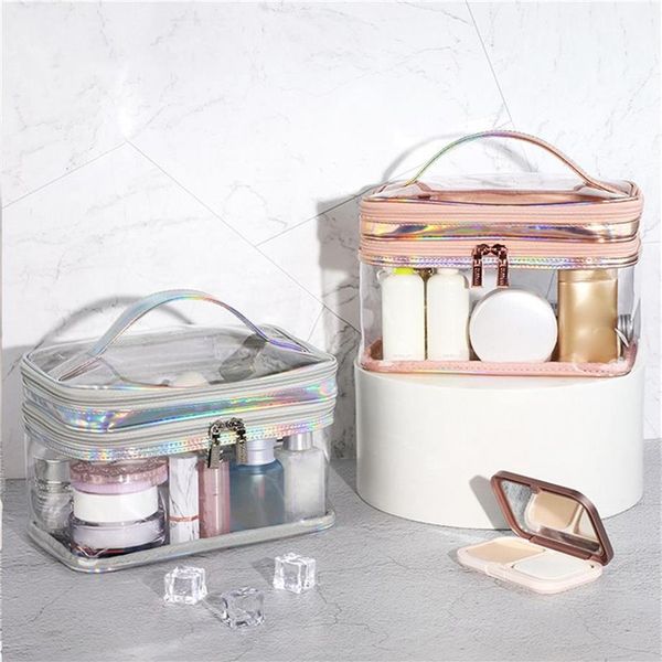 Borsa per cosmetici HBP Borsa per trucco portatile trasparente Custodia per cosmetici Borsa per articoli da toeletta Cosmetici Nero Rosa Argento259j