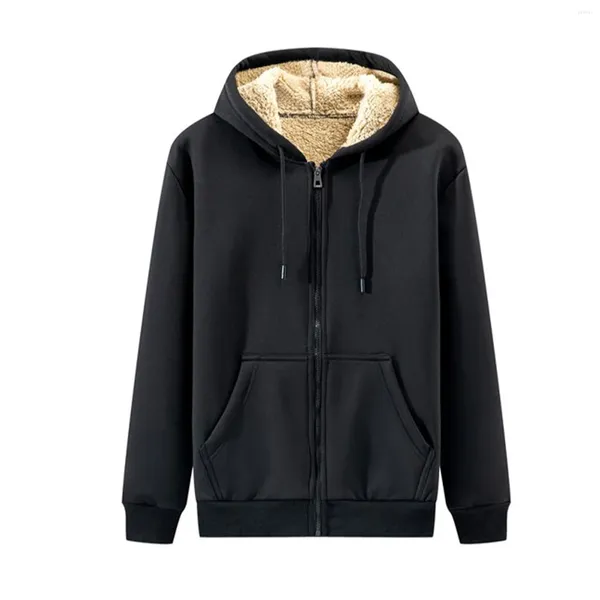 Herrenjacken, Oberteile, lässig, für Herren, Wintermantel, Kordelzug, lange Ärmel, Kapuze, Reißverschluss, Outdoor-Sport, modisch, künstliches Fleece mit Taschen extra