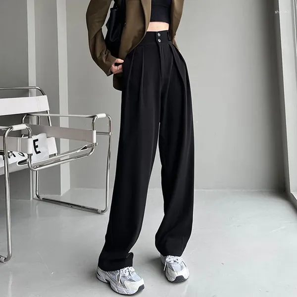 Pantaloni da donna Lucyever ufficio coreano pantaloni larghi dritti moda vita alta gamba larga per donne abiti casual grigi neri