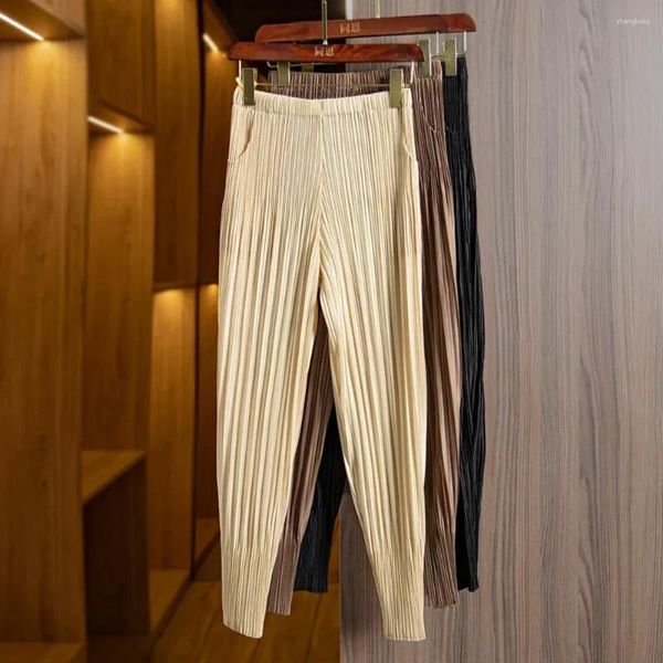 Pantaloni da donna Miyake a vita alta Harlan per il 2023 Summer Fashion Casual versatile plissettato elastico ravanello