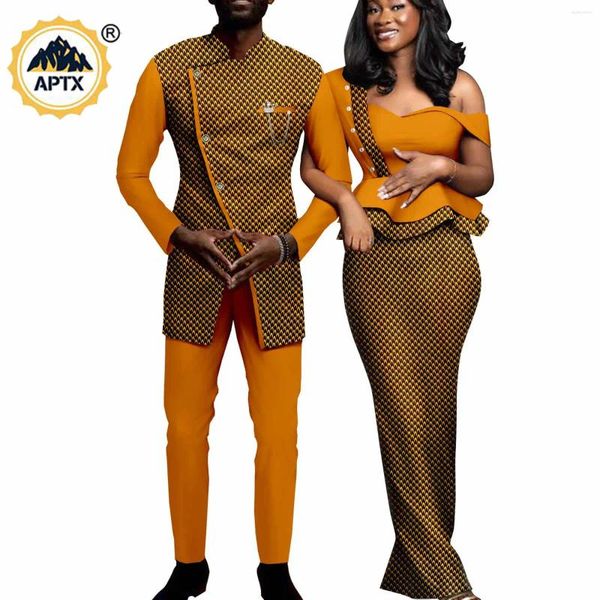 Sıradan Elbiseler Afrikalı Kadınlar için Çift Kıyafetler Erkek Ceketler Ceket ve Pantolon Setleri Dashiki Takım Giyim Düğün Y23C008