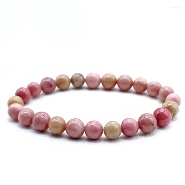 Charme pulseiras chakra natural para mulheres polido pedra contas pulseira femme jóias rhodochrosite elástico pulseira presentes da amizade