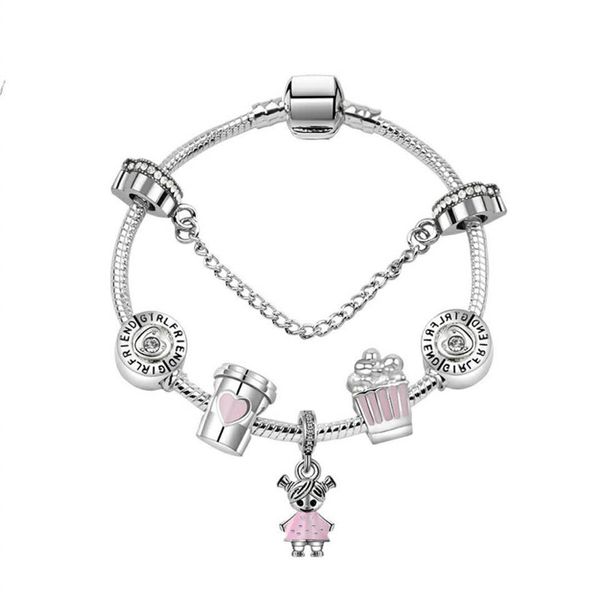 17-21CM Braccialetti con perline con ciondoli Dolce ragazza carina Ciondolo Bracciale in argento 925 Gioielli fai da te come regalo263Y