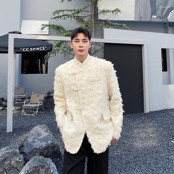 Abiti da uomo 2023 Autunno Stile Coreano Nappa Tessuto Vestito di Disegno Degli Uomini Casual Allentato In Piedi Collare Fibbia Addensata Per M-XL