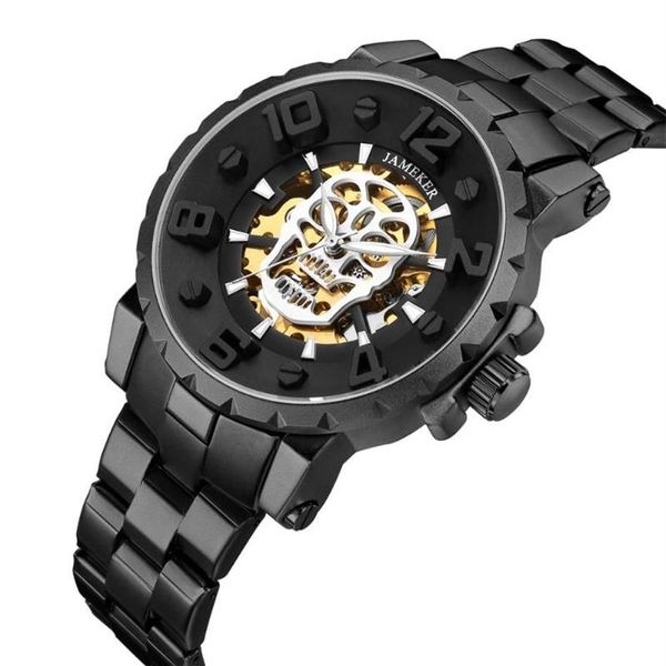Мужские автоматические механические часы в стиле стим-панк со скелетом, ремешок из нержавеющей стали, военные армейские наручные часы275I