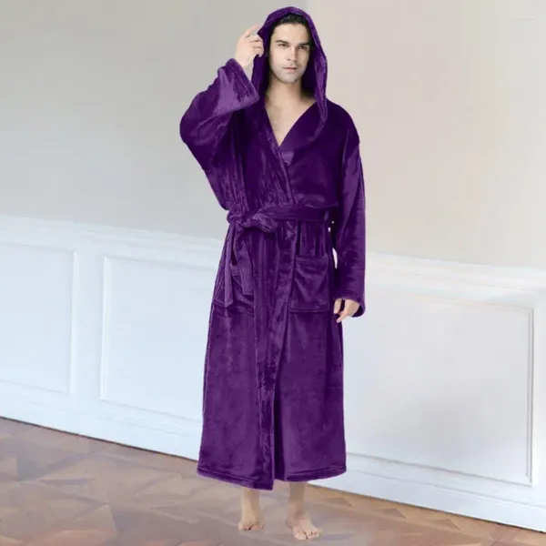 Herren-Nachtwäsche, Herbst-Winter-Pyjama, weicher Plüsch-Bademantel mit Kapuze, gemütlicher stilvoller Nachthemd für