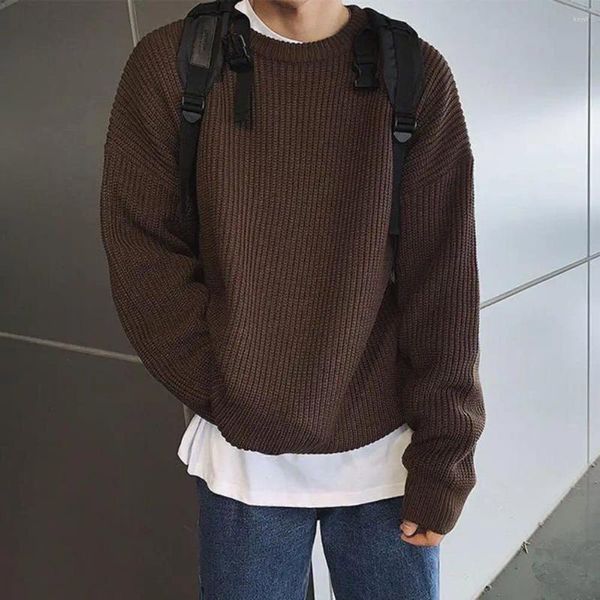 Maglioni da uomo Maglione da uomo Pullover autunno inverno stile coreano con scollo a O manica lunga tinta unita vestibilità ampia per streetwear