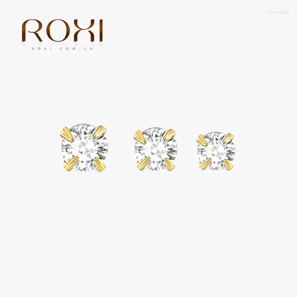 Ohrstecker ROXI INS Mini Vier-Klauen-Zirkon-Kristall für Frauen Piercings Pendientes 2,5 mm/3 mm/3,5 mm 925 Sterling Silber Ohrring